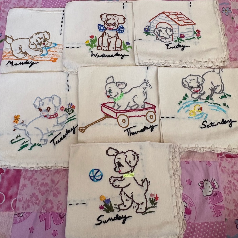 Handmade Embroidered Dog Days of the Week